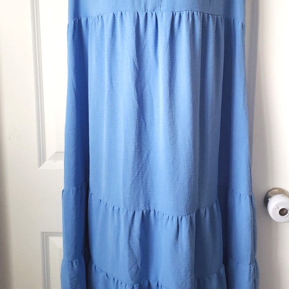 Umgee Tiered Dress Printed Flutter Sleeves V Neck Collar Midi Blue XL - Picture 4 of 11